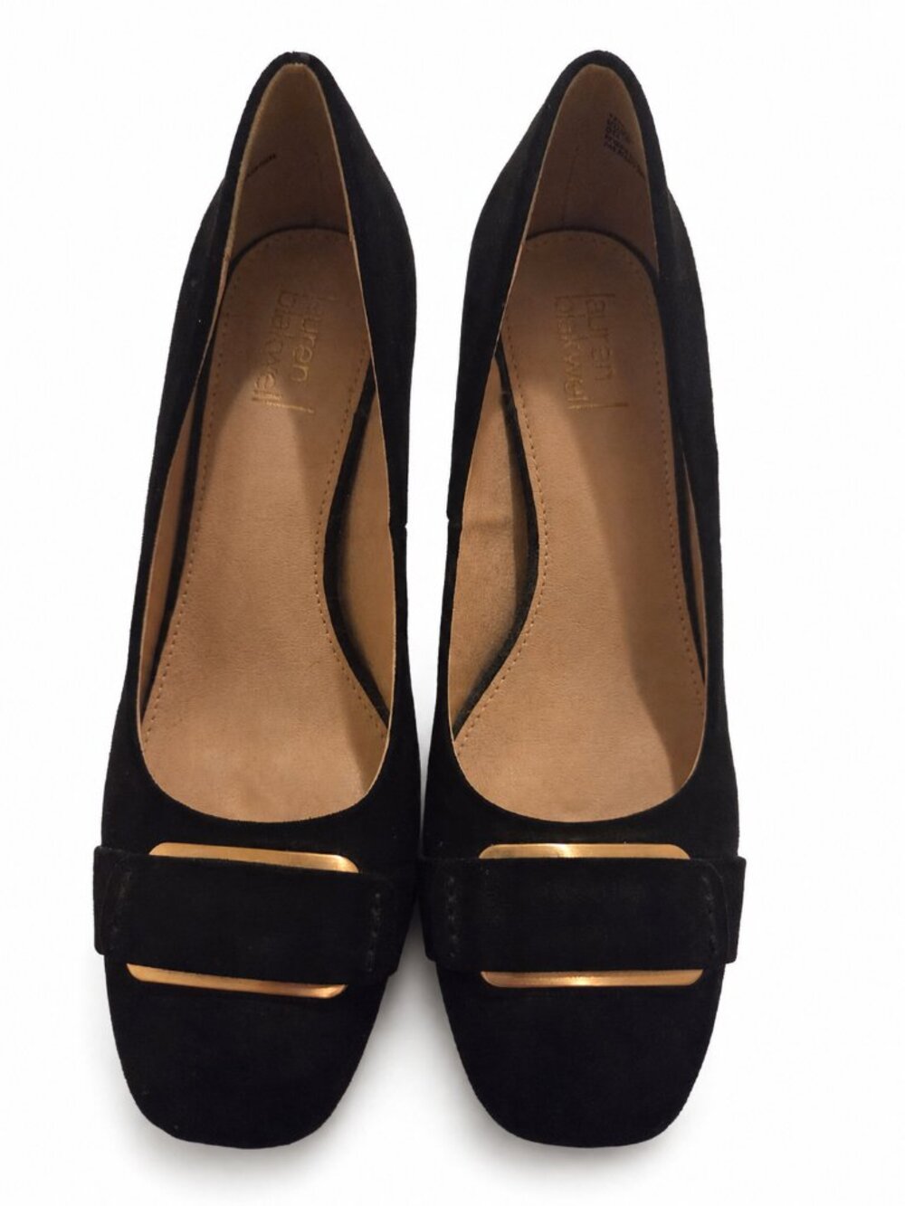 Lauren Blackwell Black Suede Gold Accent 3” Heels Pumps Size 9M
